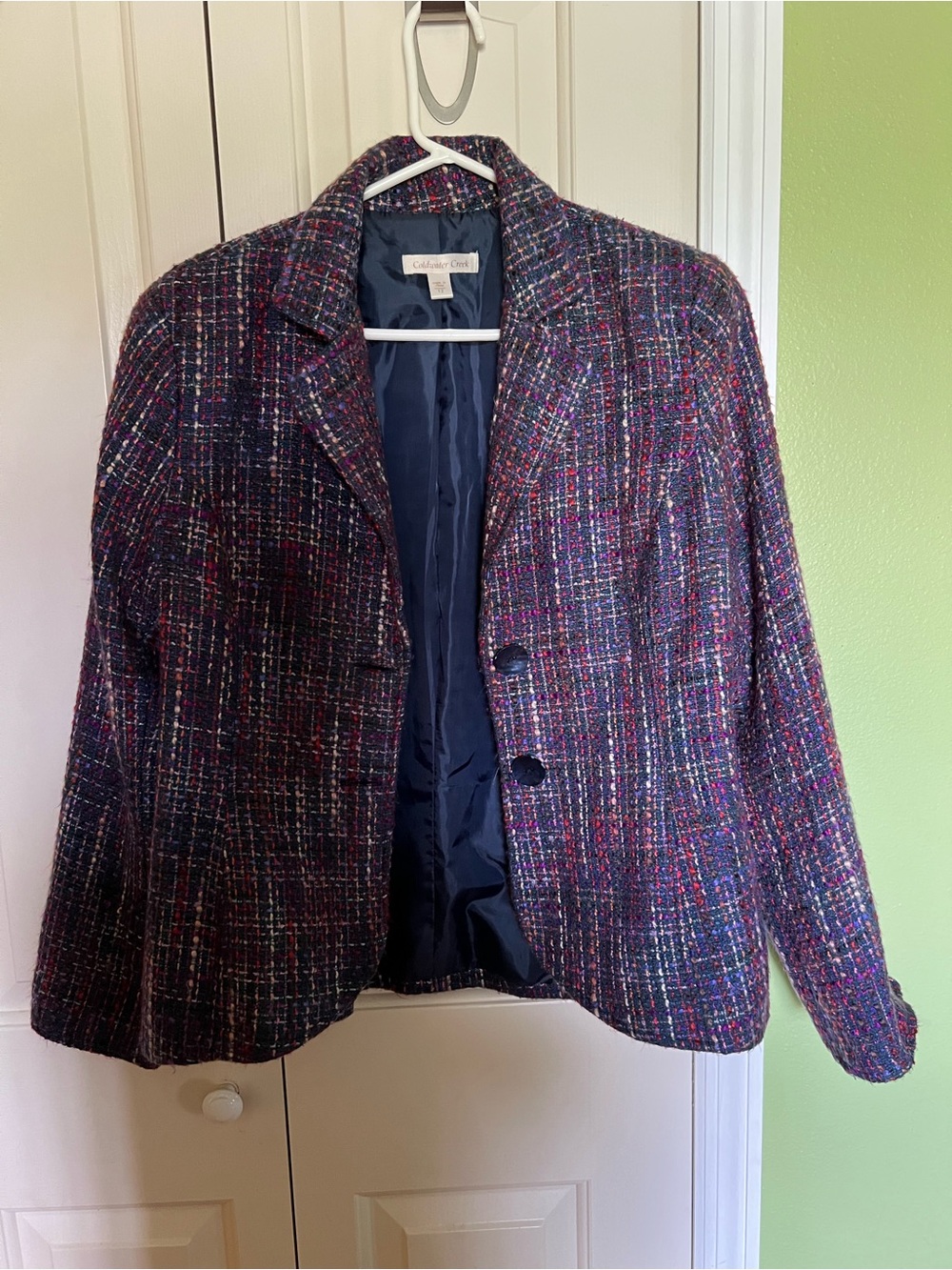 Coldwater Creek Women's Multicolor Tweed Blazer in Navy Base